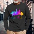 New York Watercolor Skyline Souvenir Nyc Liberty Big Apple Long Sleeve T-Shirt Gifts for Old Men