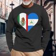 Nicaraguan Mexican Heart Flag Nicaragua Mexico Long Sleeve T-Shirt Gifts for Old Men