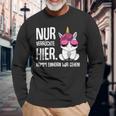 Nurerrückte Hier Komm Einhorn Wir Gehen Sarcasmus Langarmshirts Geschenke für alte Männer