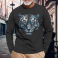 Obra De Arte De Tigre Ojos Azules Arte Animal Tigre Camiseta de manga larga Regalos para ancianos