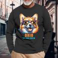 Ohio Total Solar Eclipse 2024 Corgi Dog Eclipse Glasses Long Sleeve T-Shirt Gifts for Old Men