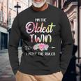 Oldest Twin Sibling Birthday Twins Matching Long Sleeve T-Shirt Gifts for Old Men