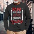 Papa Is My Name Grillen Is My Game Zitatatertag Bbq Langarmshirts Geschenke für alte Männer