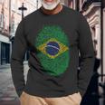 Patriotic Fingerprint Brazil Brazilian Flag Long Sleeve T-Shirt Gifts for Old Men