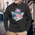 Patriotic Cat Betsy Ross American Flag Battle 13 Stars Long Sleeve T-Shirt Gifts for Old Men