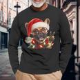 Peace Sign Hand French Bulldog Santa Christmas Dog Pajamas Long Sleeve T-Shirt Gifts for Old Men
