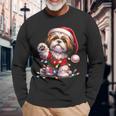 Peace Sign Hand Shih Tzu Santa Christmas Dog Pajamas Long Sleeve T-Shirt Gifts for Old Men