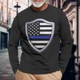 Police Blue Line Us Flag Police Shield Blue Lives Matter Long Sleeve T-Shirt Gifts for Old Men