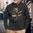 Pop Rock Drummer Cat Kitten Music Playing Drums Music Bands Long Sleeve T-Shirt Gifts for Old Men