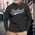 Portland State Of Oregon Baseball Script Flag Swoosh Long Sleeve T-Shirt Gifts for Old Men