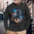 Precioso Caballo Con Cielo Relámpago Caballo Camiseta de manga larga Regalos para ancianos