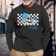 Raceday Vibes Checkered Flag Racing Skull Dirt Track Racing Long Sleeve T-Shirt Gifts for Old Men