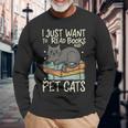 Retro I Just Want To Read Books And Pet Cats Cat Long Sleeve T-Shirt Gifts for Old Men