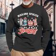 Retro Ugly Christmas Making Spirits Bright Alcohol Bartender Long Sleeve T-Shirt Gifts for Old Men