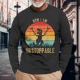 Retro Now I Am Unstoppable T-Rex Vintage Long Sleeve T-Shirt Gifts for Old Men
