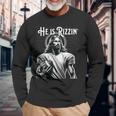 He Is Rizzin Jesus Playing Football Sports Rizz Long Sleeve T-Shirt Gifts for Old Men