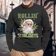 Rollin Into The Holidays Santa Black Marijuana Christmas Long Sleeve T-Shirt Gifts for Old Men