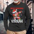 Santa Merry Christmas Bruh Afro African American Xmas Retro Long Sleeve T-Shirt Gifts for Old Men