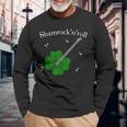 Shamrock'n'roll St Patrick's Day Rock Guitar Bass Players Long Sleeve T-Shirt Gifts for Old Men