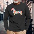 Smooth Dachshund Watercolor Flowers Long Sleeve T-Shirt Gifts for Old Men