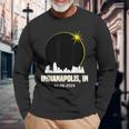 Solar Eclipse 2024 Indianapolis Skyline Indiana Eclipse Long Sleeve T-Shirt Gifts for Old Men