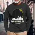 Solar Eclipse 2024 San Antonio Skyline Texas Solar Eclipse Long Sleeve T-Shirt Gifts for Old Men