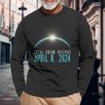 Solar Eclipse 40824 Totality 2024 Astronomy Blue Grunge Long Sleeve T-Shirt Gifts for Old Men