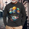 Solar System Astronaut Holding Planet Balloons Space Long Sleeve T-Shirt Gifts for Old Men