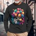 Solar System Astronaut Holding Planet Balloons Stem Long Sleeve T-Shirt Gifts for Old Men