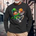 St Patrick's Day Irish Leprechaun Basketball Player Dunk Long Sleeve T-Shirt Gifts for Old Men