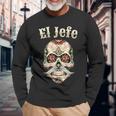 Sugar Skull For Dia De Los Muertos El Jefe Langarmshirts Geschenke für alte Männer