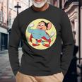Superhero Cartoon Mouse In Red Cape Vintage Boomer Cartoon Long Sleeve T-Shirt Gifts for Old Men
