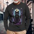 Tarot Card Crescent Moon Black Cat Lover Tarot Cat Vintage Long Sleeve T-Shirt Gifts for Old Men
