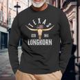 Texas 1845 Vintage With Longhorn Cattle Breed Fan Long Sleeve T-Shirt Gifts for Old Men