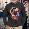 Texas Total Solar Eclipse 2024 Pug Dog With Glasses Long Sleeve T-Shirt Gifts for Old Men