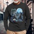 Three Wolf Howling And Moon Long Sleeve T-Shirt Gifts for Old Men