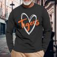 Tigers School Sports Fan Team Spirit Cute Heart Tigers Long Sleeve T-Shirt Gifts for Old Men