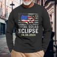 Total Solar Eclipse 2024 Eclipse Usa American Patriotic Flag Long Sleeve T-Shirt Gifts for Old Men