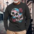 Transgender Pride Trans Flag Skull Roses Subtle Lgbtq Long Sleeve T-Shirt Gifts for Old Men