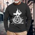 Triple Moon Wicca Witchcraft Cat Moon Goddess Long Sleeve T-Shirt Gifts for Old Men