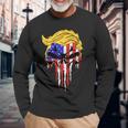 Trump Skull Usa Flag Hair President Long Sleeve T-Shirt Gifts for Old Men