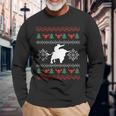 Ugly Christmas Bull Riding Cowboy Country Bull Rider Long Sleeve T-Shirt Gifts for Old Men