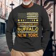 Us Flag American Total Solar Eclipse 2024 Buffalo New York Long Sleeve T-Shirt Gifts for Old Men