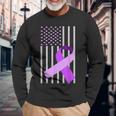 Usa Flag Purple Ribbon Alzheimer Awareness Family Long Sleeve T-Shirt Gifts for Old Men