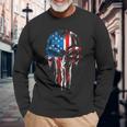 Usa Military American Skull Flag Patriotic 4Th July Mens Long Sleeve T-Shirt Gifts for Old Men