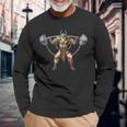 Viking Warrior Bodybuilding Gym Weightlifting Powerlifting Long Sleeve T-Shirt Gifts for Old Men