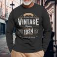 Vintage 1924 100Th Birthday Decoration 100 Year Old Men Long Sleeve T-Shirt Gifts for Old Men