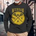 Vintage Michigan Lacrosse Distressed Lax Long Sleeve T-Shirt Gifts for Old Men