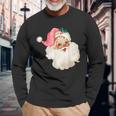 Vintage Pink Santa Claus Water Color Pink Christmas Long Sleeve T-Shirt Gifts for Old Men