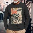 Vintage Raccoon Ufo Alien Animal Raccoon Langarmshirts Geschenke für alte Männer